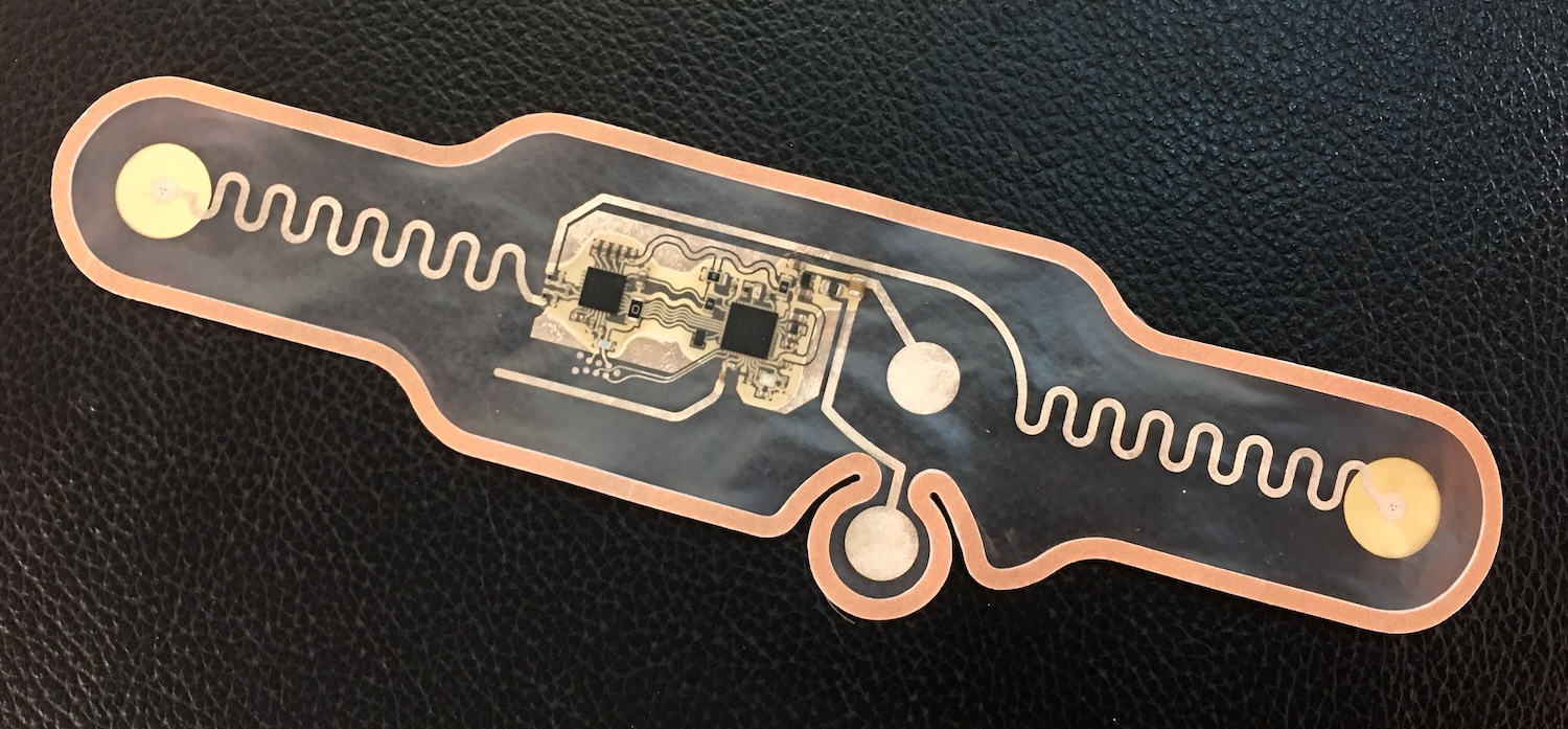A compostable wearable ECG patch developed by VTT using their proprietary nanocellulose film manufacturing technology.  The electronics are fully integrated on a soft conformable and thin (40nm) nanocellulose film that is biodegradable in a soil or marine environment. © Marie O’Mahony