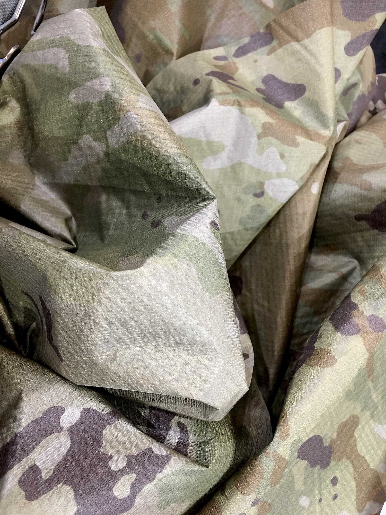 Noble Biomaterials Circuitex Sigma is shown here coating a ripstop nylon that is then over-printed with a camouflage pattern for military use. © Marie O’Mahony