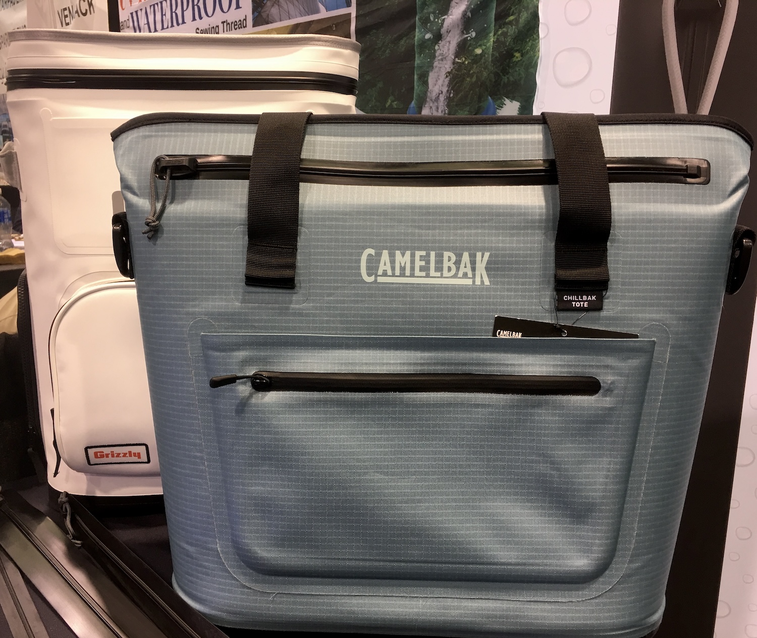 TRU Zip can be welded, taped or glued into place with other materials and a custom loop puller used to open and close the seal in products such as these Camelbak soft cooler totes. © Marie O’Mahony